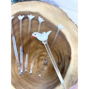 Vintage Glass Swizzle Sticks Bird Art Glass Elegant Party Drink Stir MCM Summer